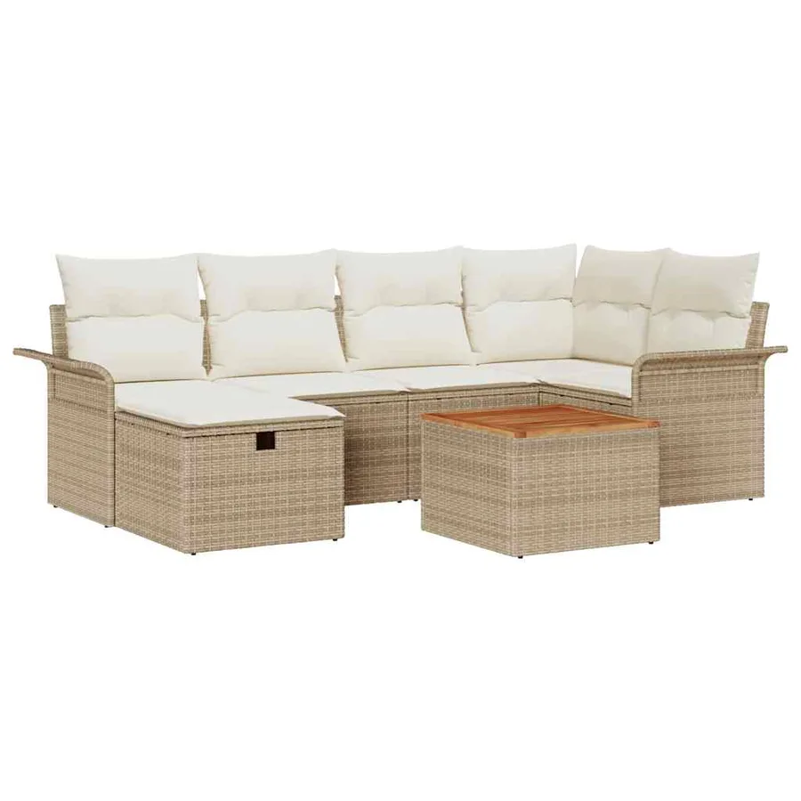 Ensemble de canapé de jardin 7 pcs Beige Poly rotin - 2