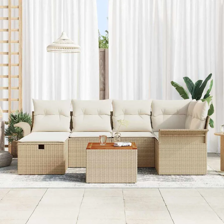 Ensemble de canapé de jardin 7 pcs Beige Poly rotin - 3