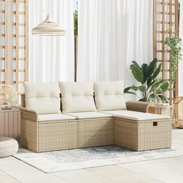 Ensemble de canapé de jardin 4 pcs Beige Poly rotin