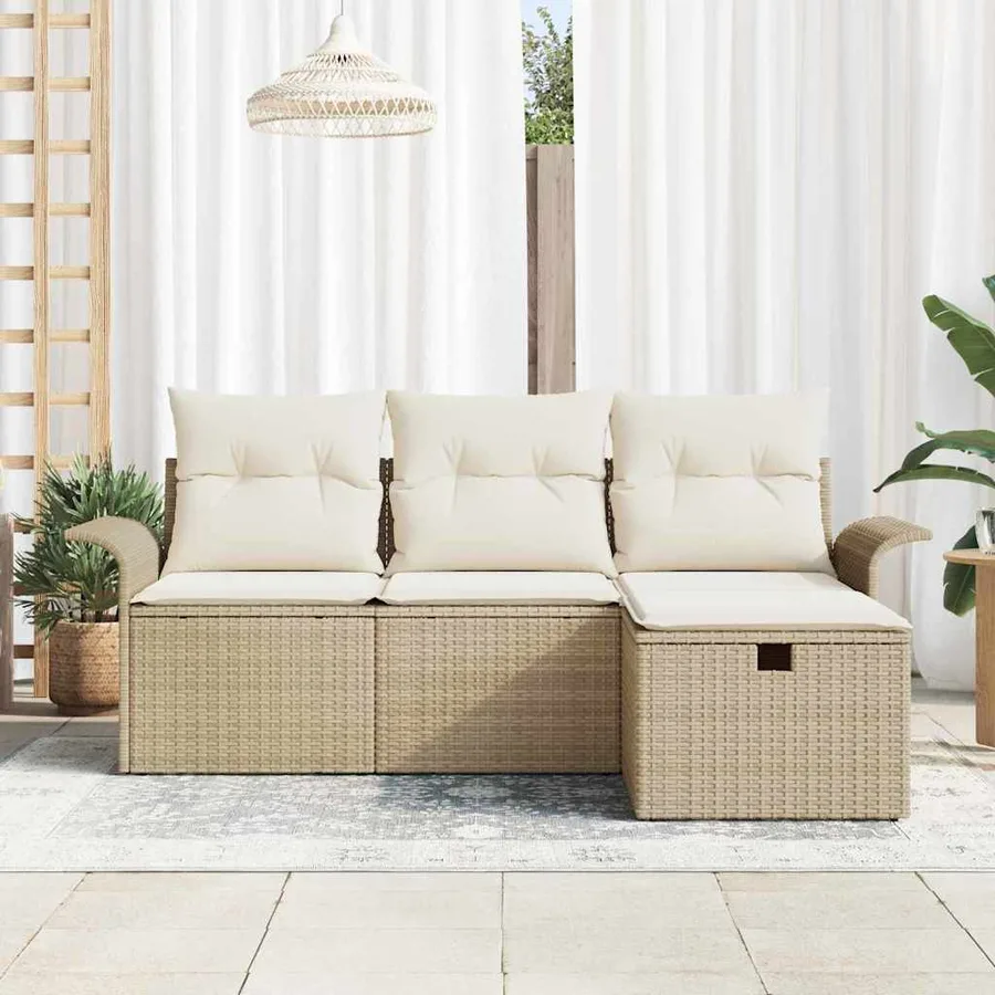 Ensemble de canapé de jardin 4 pcs Beige Poly rotin - 3