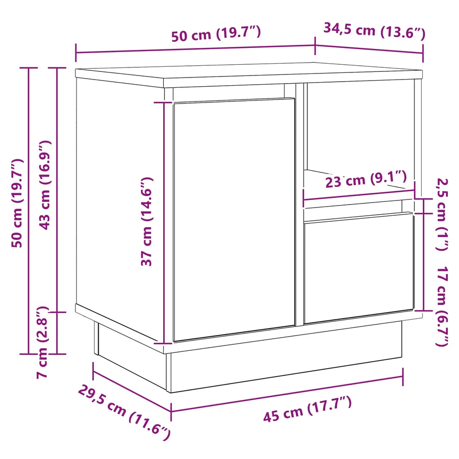 Cabinet de chevet 2 pcs Gris béton 50 x 34,5 x 50 cm. - 9