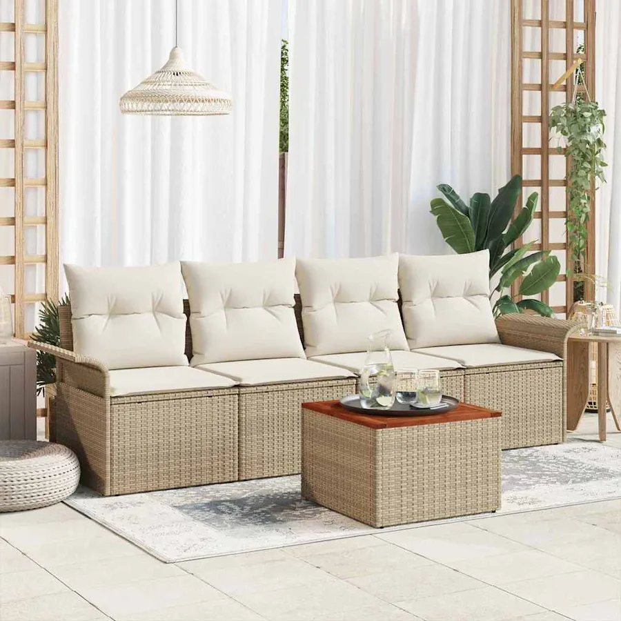 Ensemble de canapé de jardin 5 pcs Beige et crème polyrotin