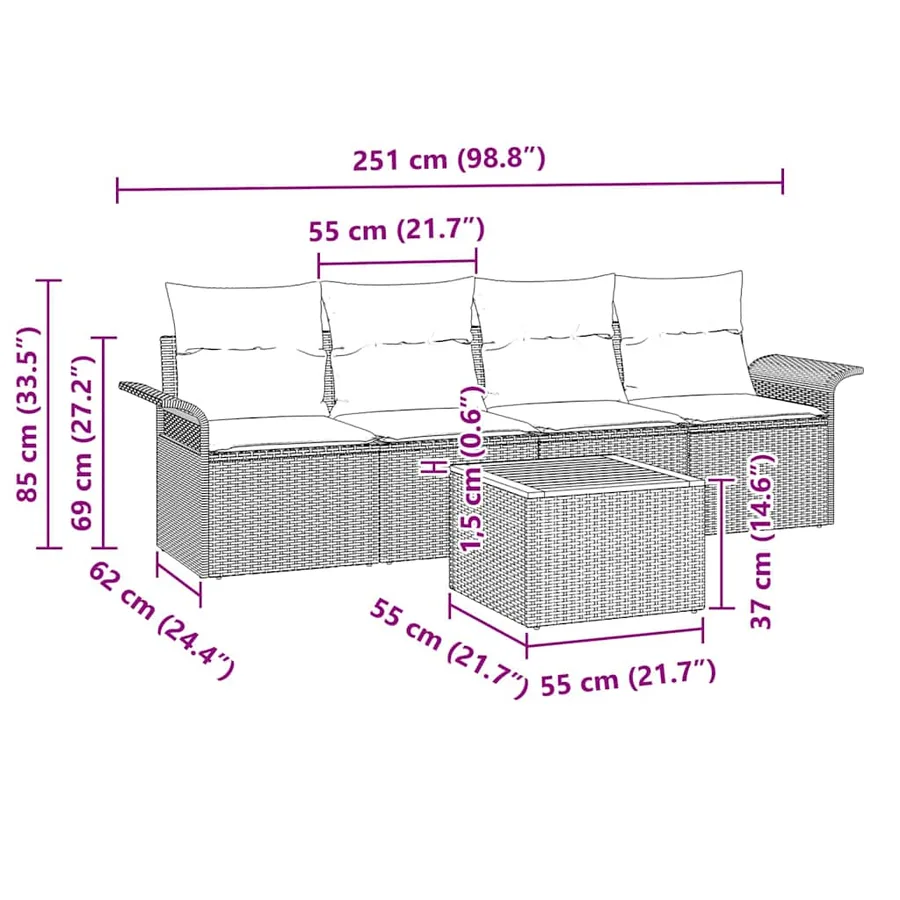 Ensemble de canapé de jardin 5 pcs Beige et crème polyrotin - 11
