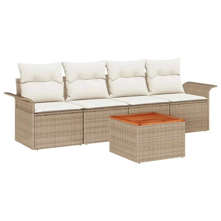 Ensemble de canapé de jardin 5 pcs Beige et crème polyrotin - 2