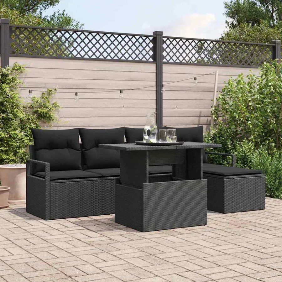 Ensemble de canapé de jardin 6 pcs Noir Poly rotin