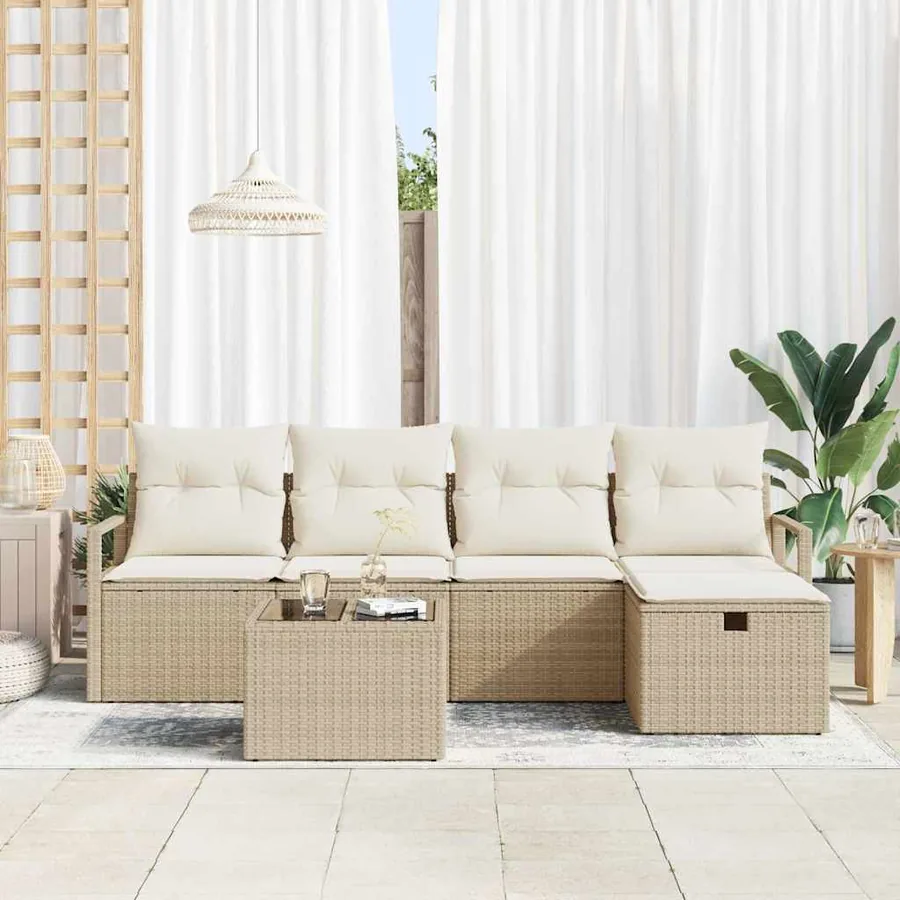 Ensemble de canapé de jardin 6 pcs Beige Poly rotin - 3