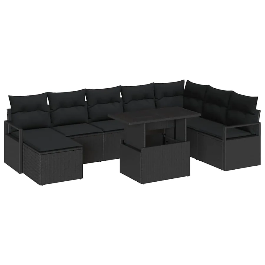 Ensemble de canapé de jardin 9 pcs Noir Poly rotin - 2