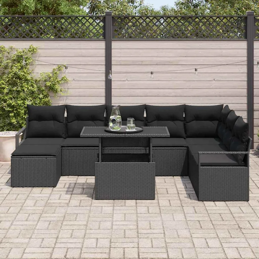 Ensemble de canapé de jardin 9 pcs Noir Poly rotin - 3