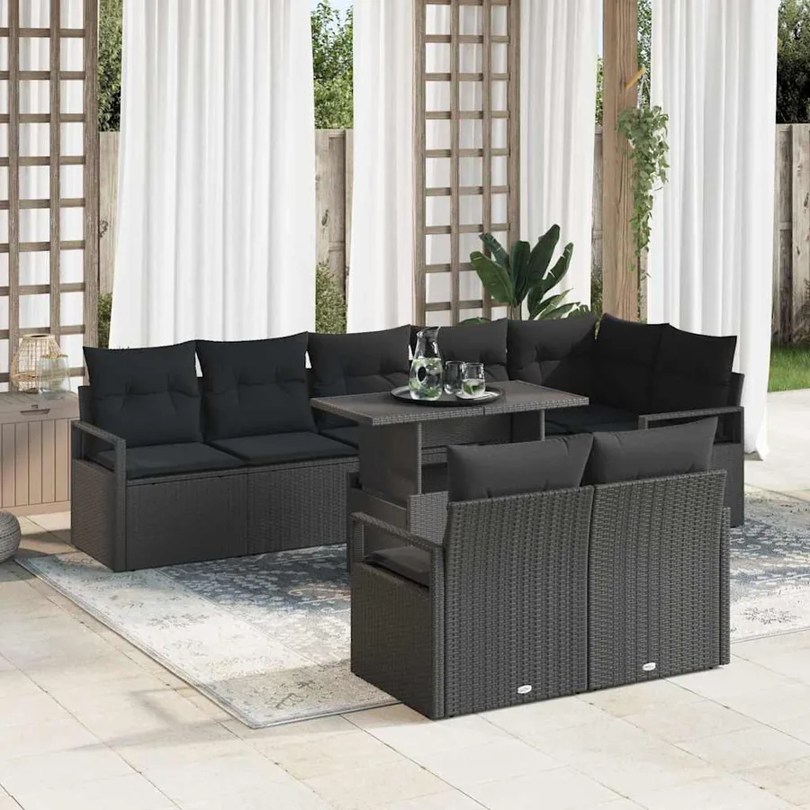 Ensemble de canapé de jardin 9 pcs Noir Poly rotin