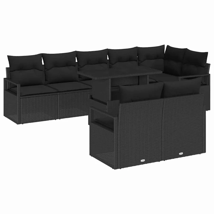 Ensemble de canapé de jardin 9 pcs Noir Poly rotin - 2