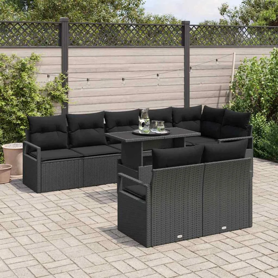 Ensemble de canapé de jardin 9 pcs Noir Poly rotin - 3