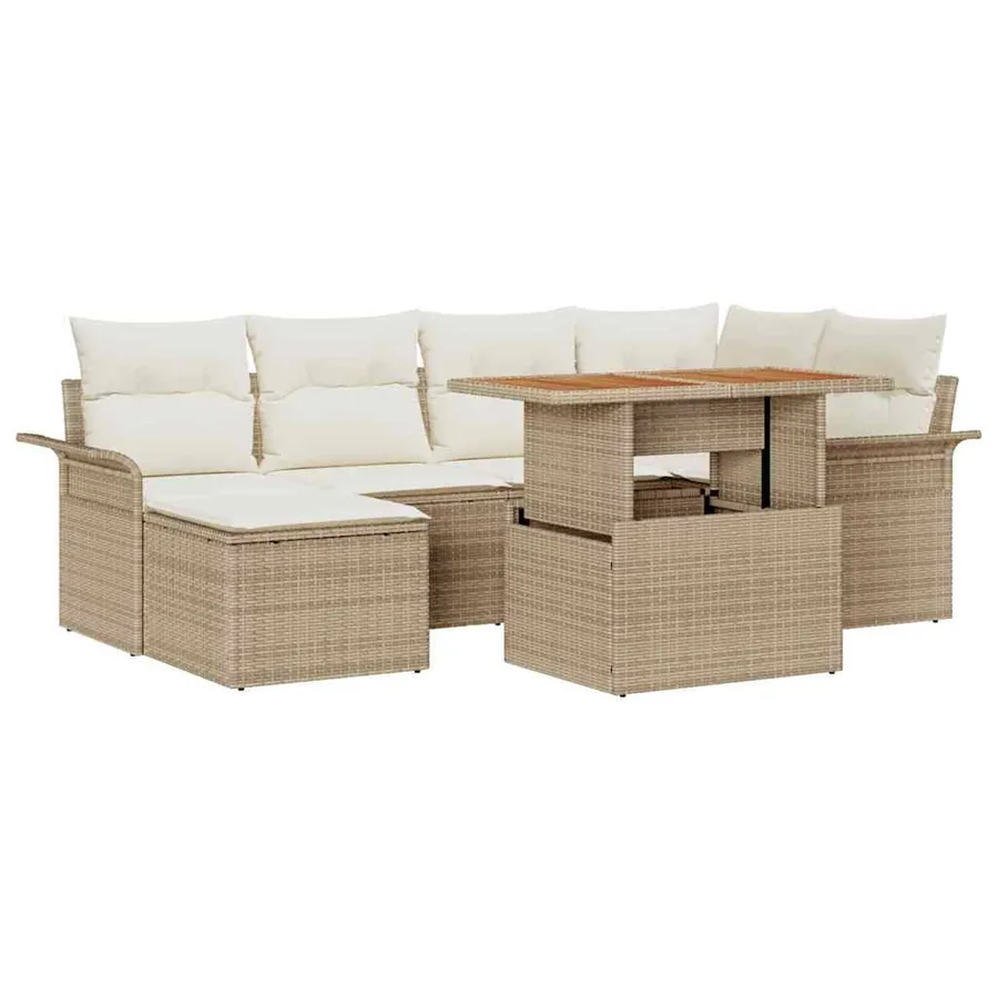 Ensemble de canapé de jardin 7 pcs Beige Poly rotin - 2