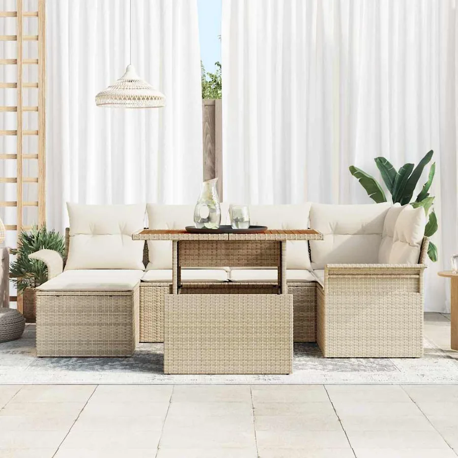 Ensemble de canapé de jardin 7 pcs Beige Poly rotin - 3