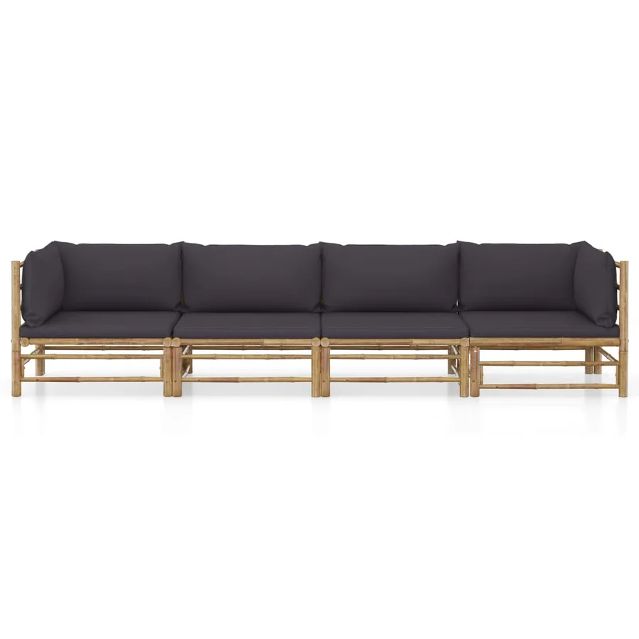 Salon de jardin 4 pcs avec coussins gris foncé bambou - 2