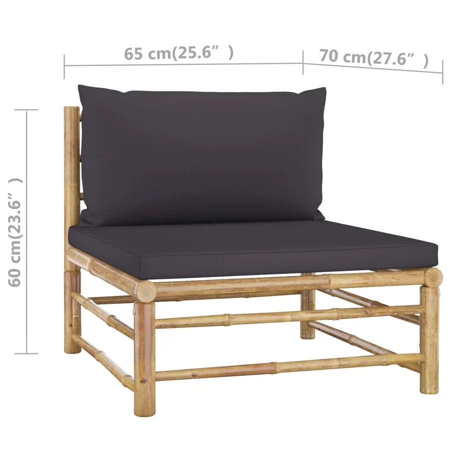 Salon de jardin 4 pcs avec coussins gris foncé bambou - 8