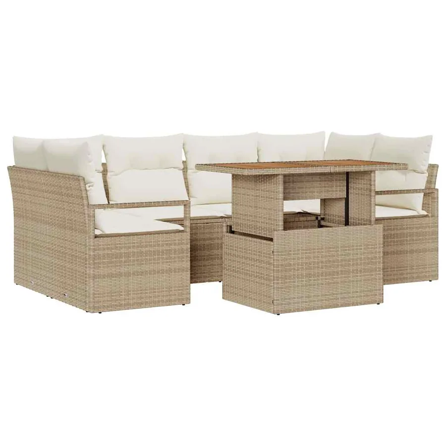 Ensemble de canapé de jardin 7 pcs Beige Poly rotin - 2