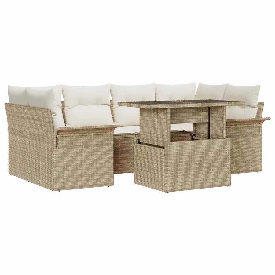 Ensemble de canapé de jardin 7 pcs Beige Poly Rattan - 2