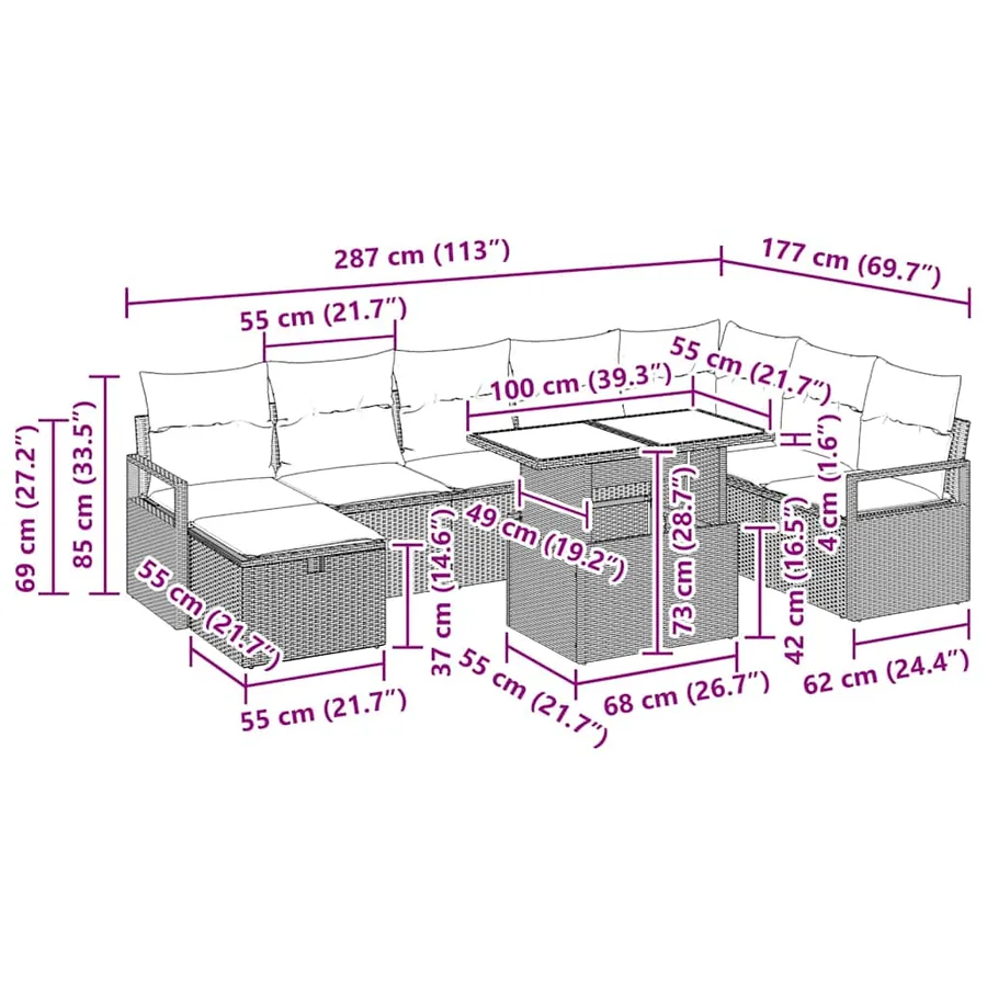 Ensemble de canapé de jardin 9 pcs Beige Poly rotin - 17