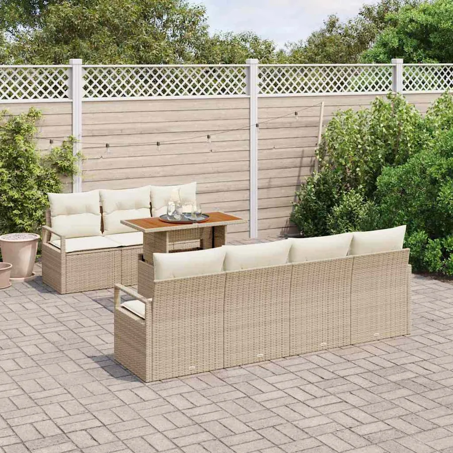 Ensemble de canapé de jardin 8 pcs Beige Poly rotin - 3