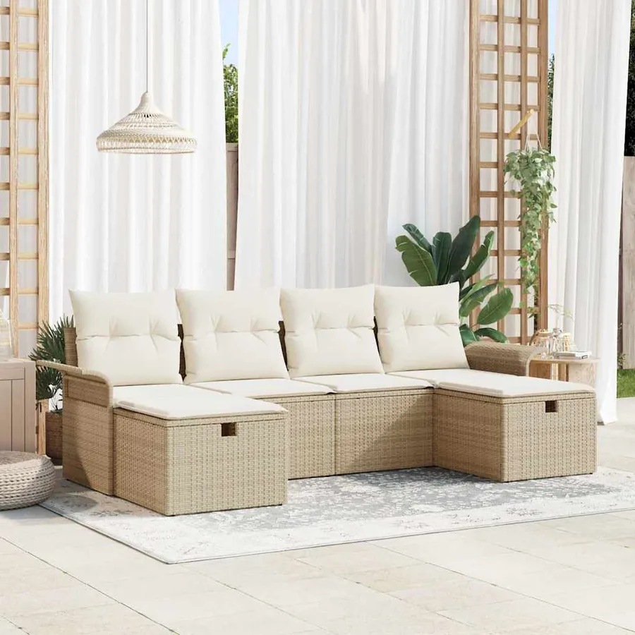 Ensemble de canapé de jardin 6 pcs Beige Poly rotin