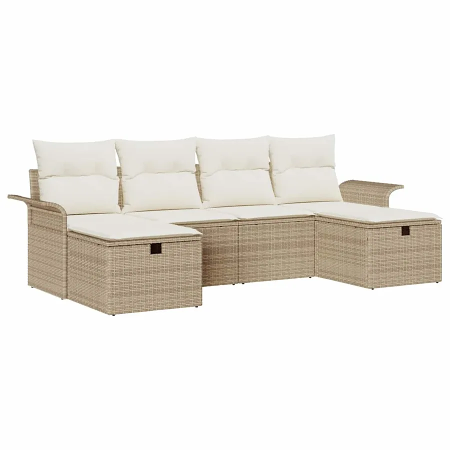 Ensemble de canapé de jardin 6 pcs Beige Poly rotin - 2