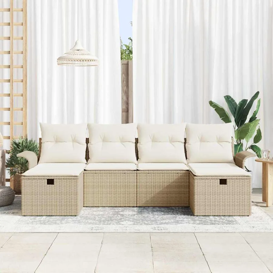 Ensemble de canapé de jardin 6 pcs Beige Poly rotin - 3