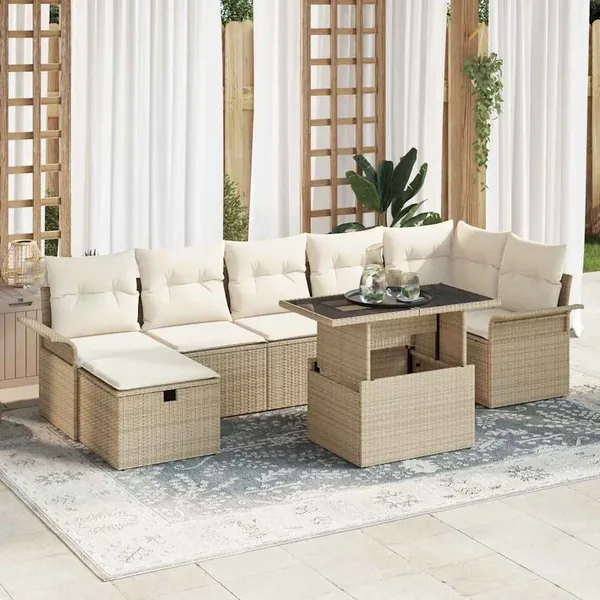 Ensemble de canapé de jardin 8 pcs Beige Poly rotin