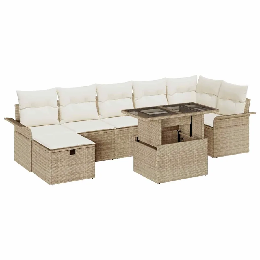Ensemble de canapé de jardin 8 pcs Beige Poly rotin - 2