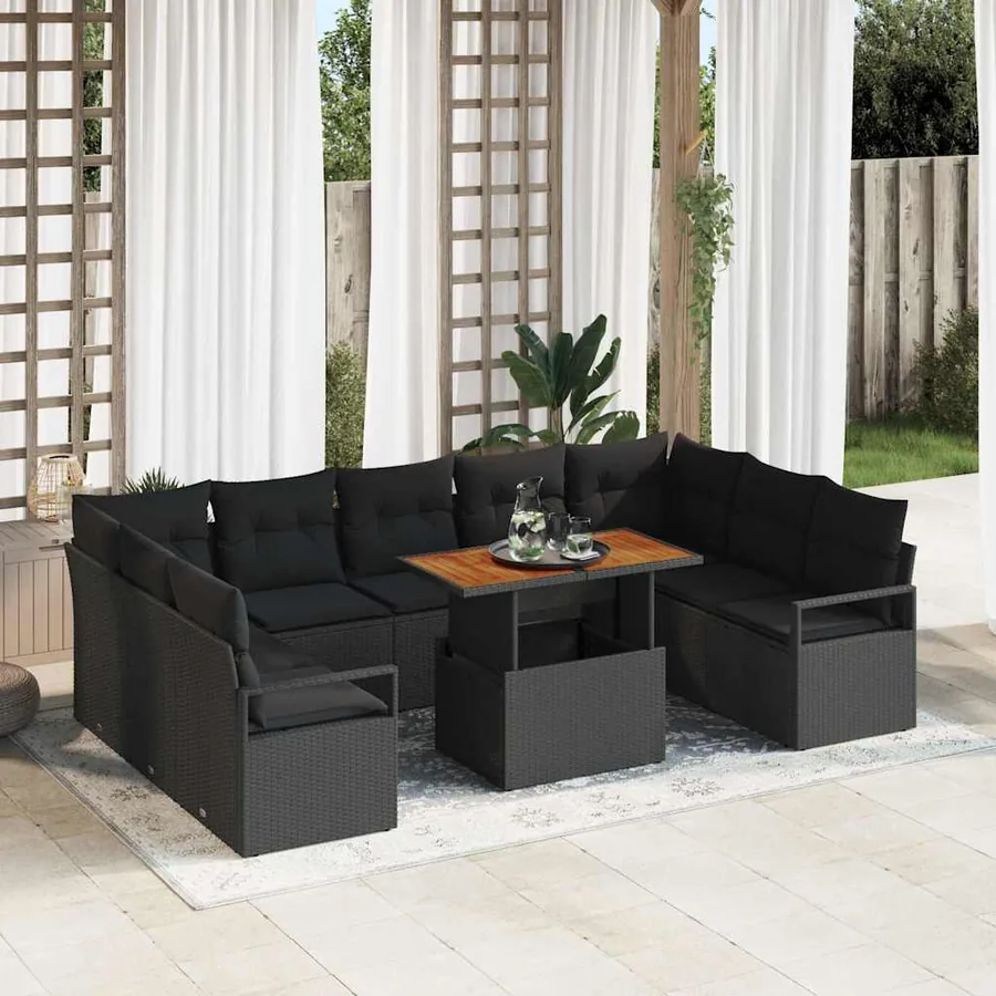 Ensemble de canapé de jardin 10 pcs Noir Poly rotin
