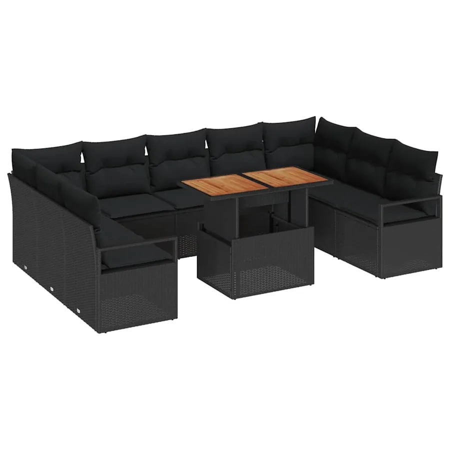Ensemble de canapé de jardin 10 pcs Noir Poly rotin - 2