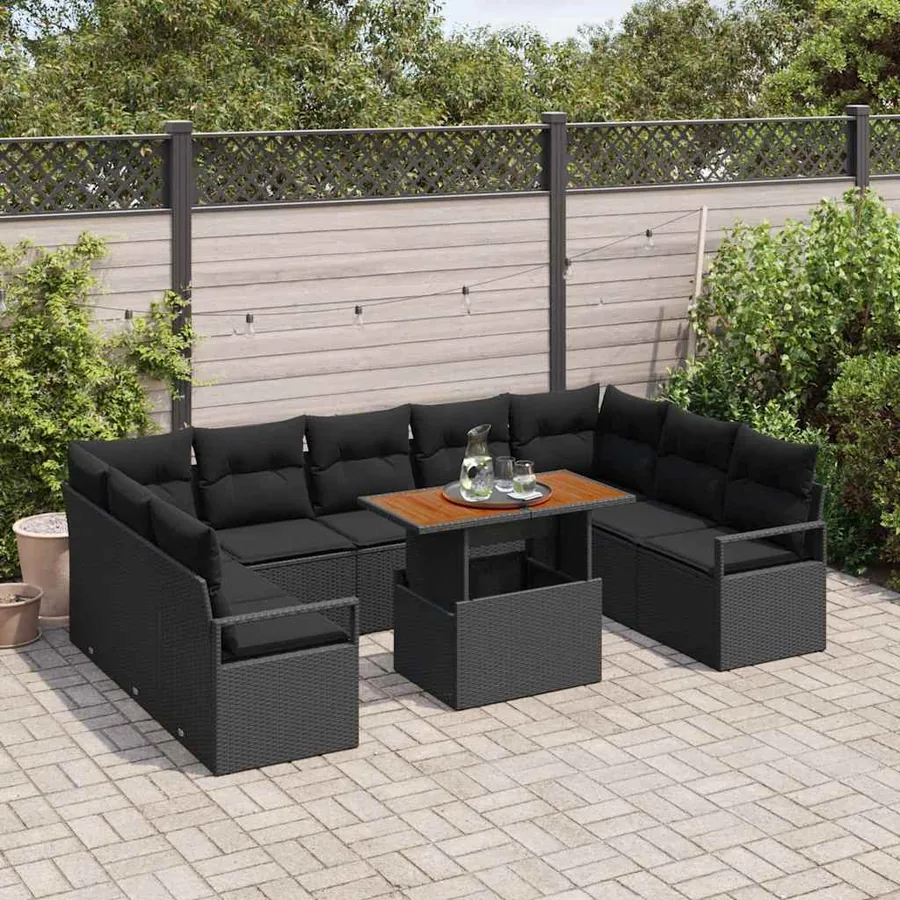 Ensemble de canapé de jardin 10 pcs Noir Poly rotin - 3