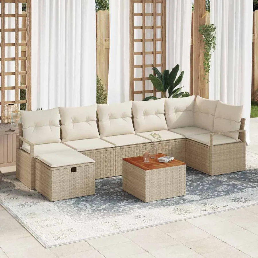 Ensemble de canapé de jardin 8 pcs Beige Poly rotin