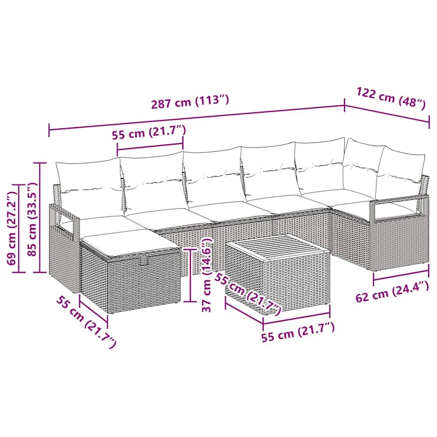 Ensemble de canapé de jardin 8 pcs Beige Poly rotin - 15