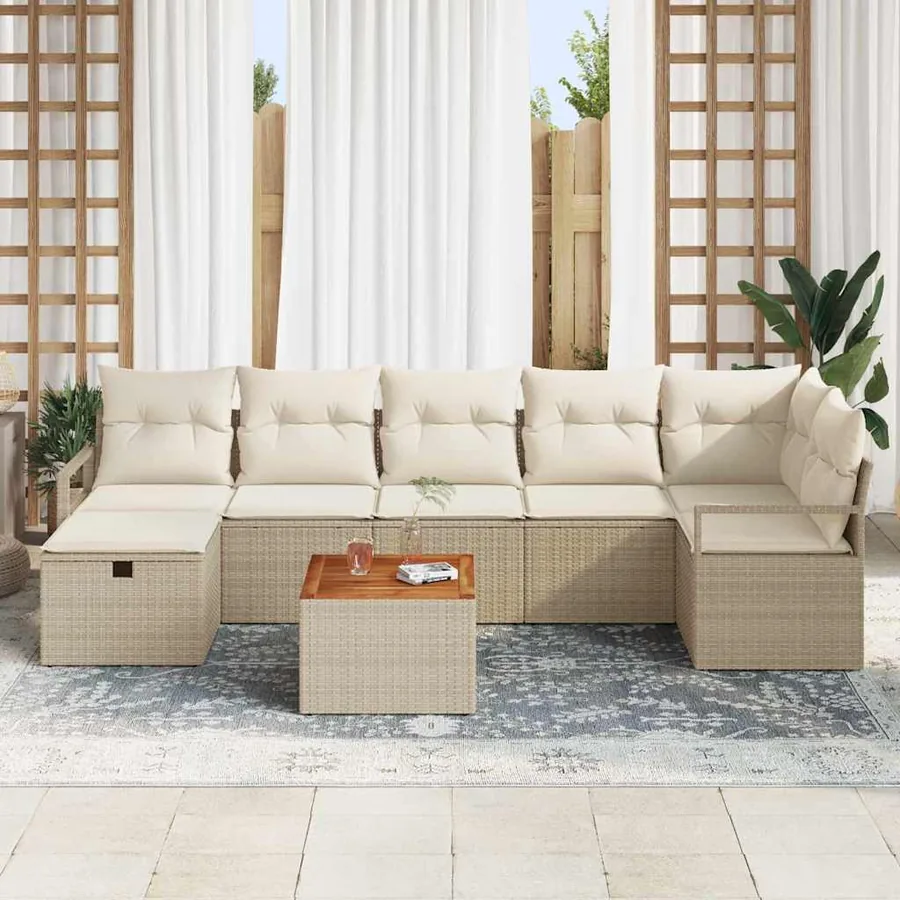 Ensemble de canapé de jardin 8 pcs Beige Poly rotin - 3