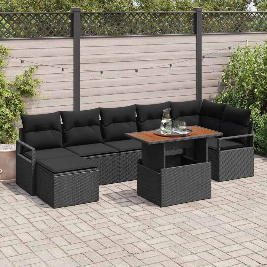 Ensemble de canapé de jardin 8 pcs Noir Poly rotin
