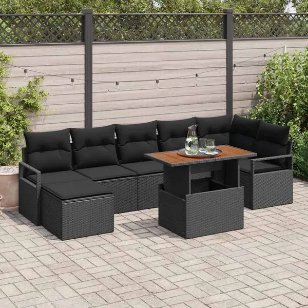 Ensemble de canapé de jardin 8 pcs Noir Poly rotin