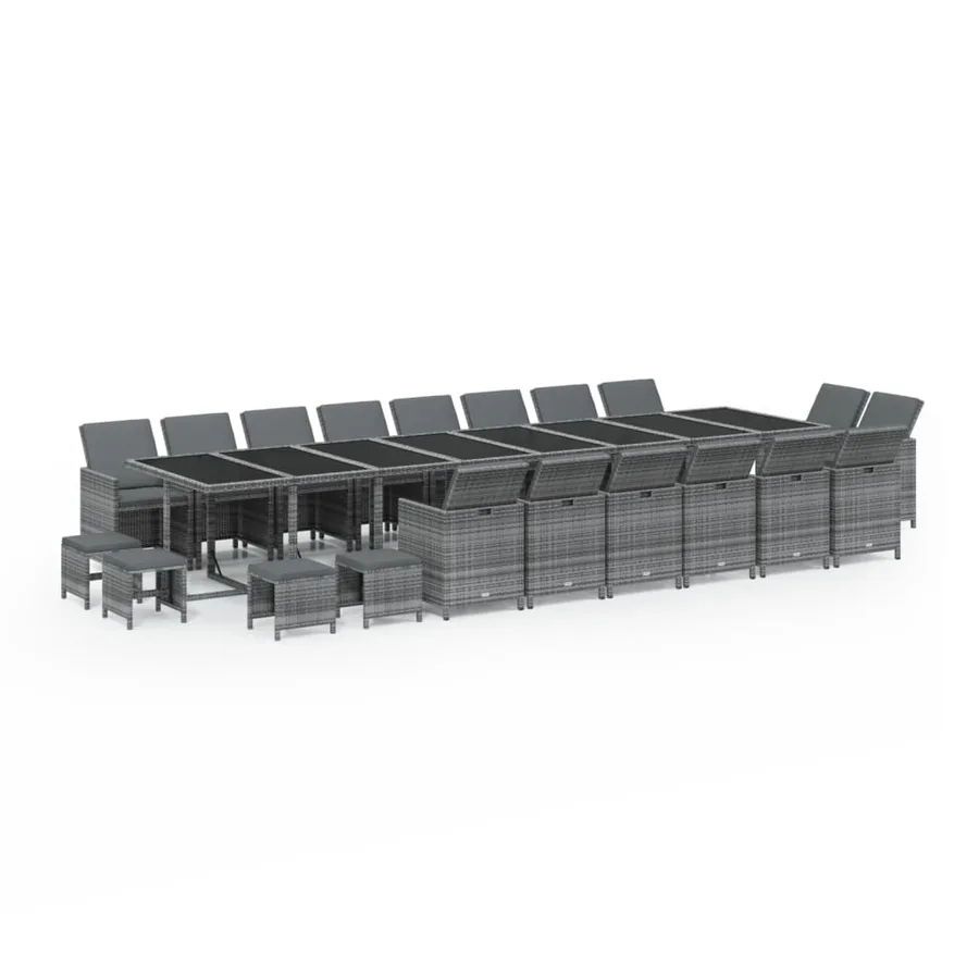 Ensemble à manger de jardin coussins 21 pcs Gris Résine tressée - 2