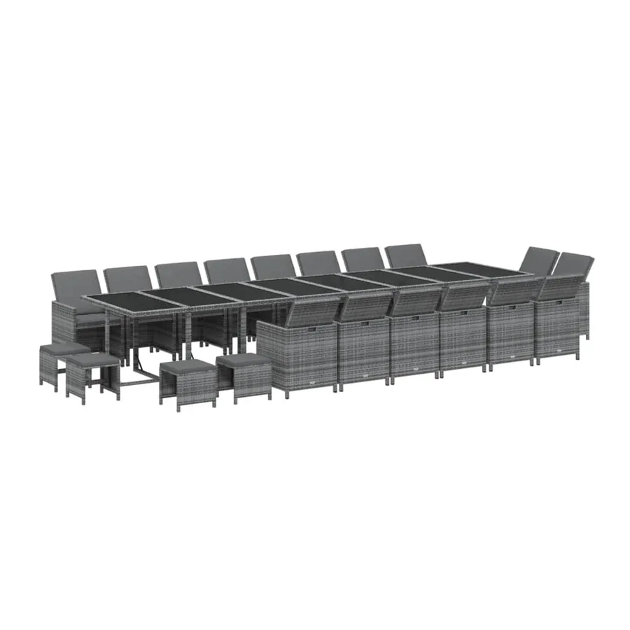 Ensemble à manger de jardin coussins 21 pcs Gris Résine tressée - 3