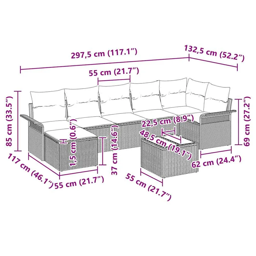 Ensemble de canapé de jardin 8 pcs Beige Poly rotin - 19