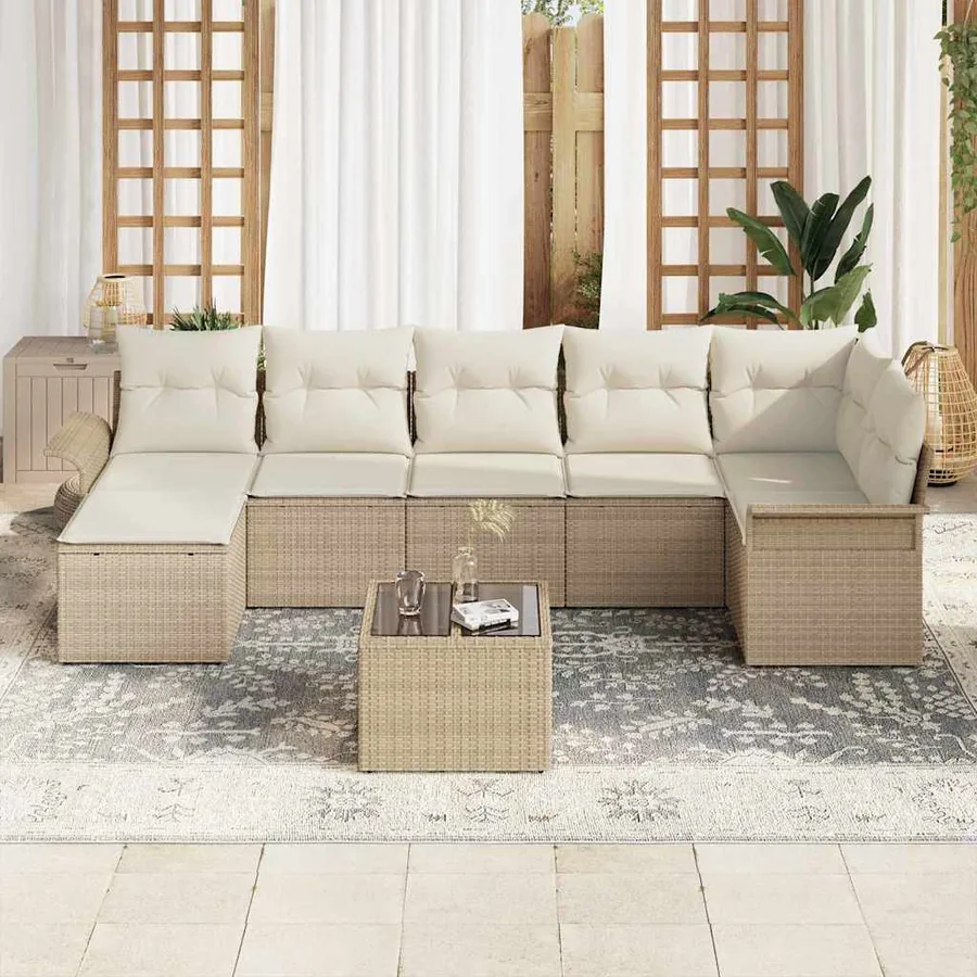 Ensemble de canapé de jardin 8 pcs Beige Poly rotin - 3