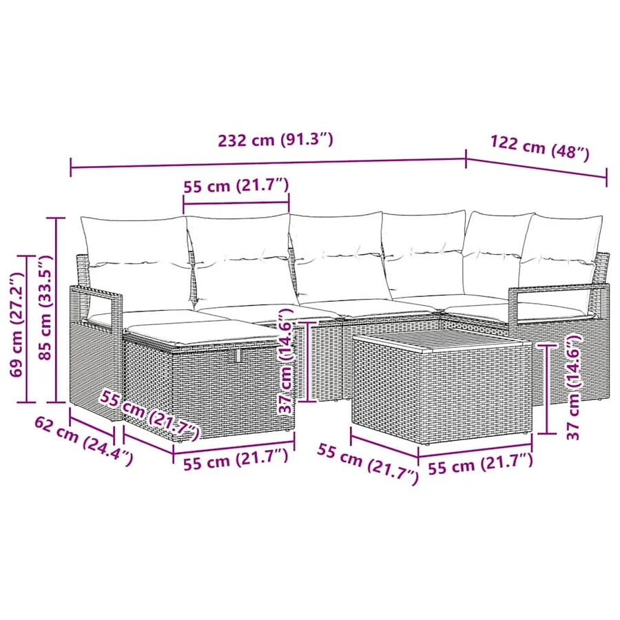 Ensemble de canapé de jardin 7 pcs Beige Poly rotin - 15