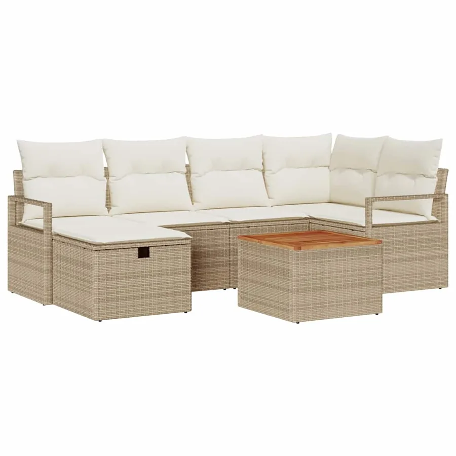 Ensemble de canapé de jardin 7 pcs Beige Poly rotin - 2