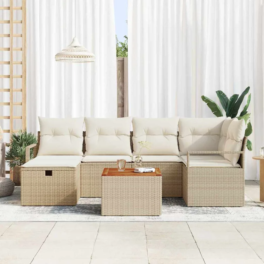 Ensemble de canapé de jardin 7 pcs Beige Poly rotin - 3