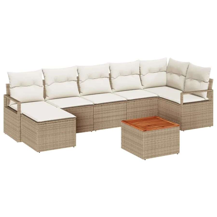 Ensemble de canapé de jardin 8 pcs Beige et crème polyrotin - 2