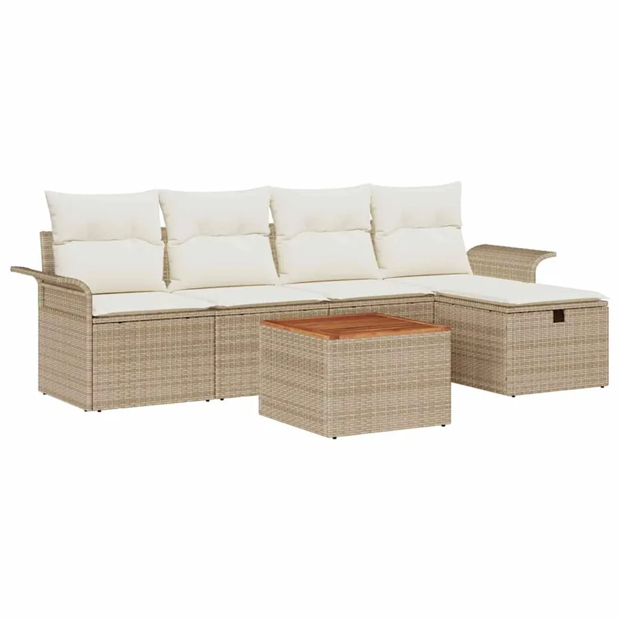 Ensemble de canapé de jardin 6 pcs Beige Poly rotin - 2