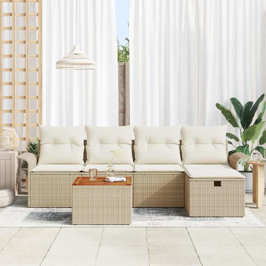 Ensemble de canapé de jardin 6 pcs Beige Poly rotin - 3