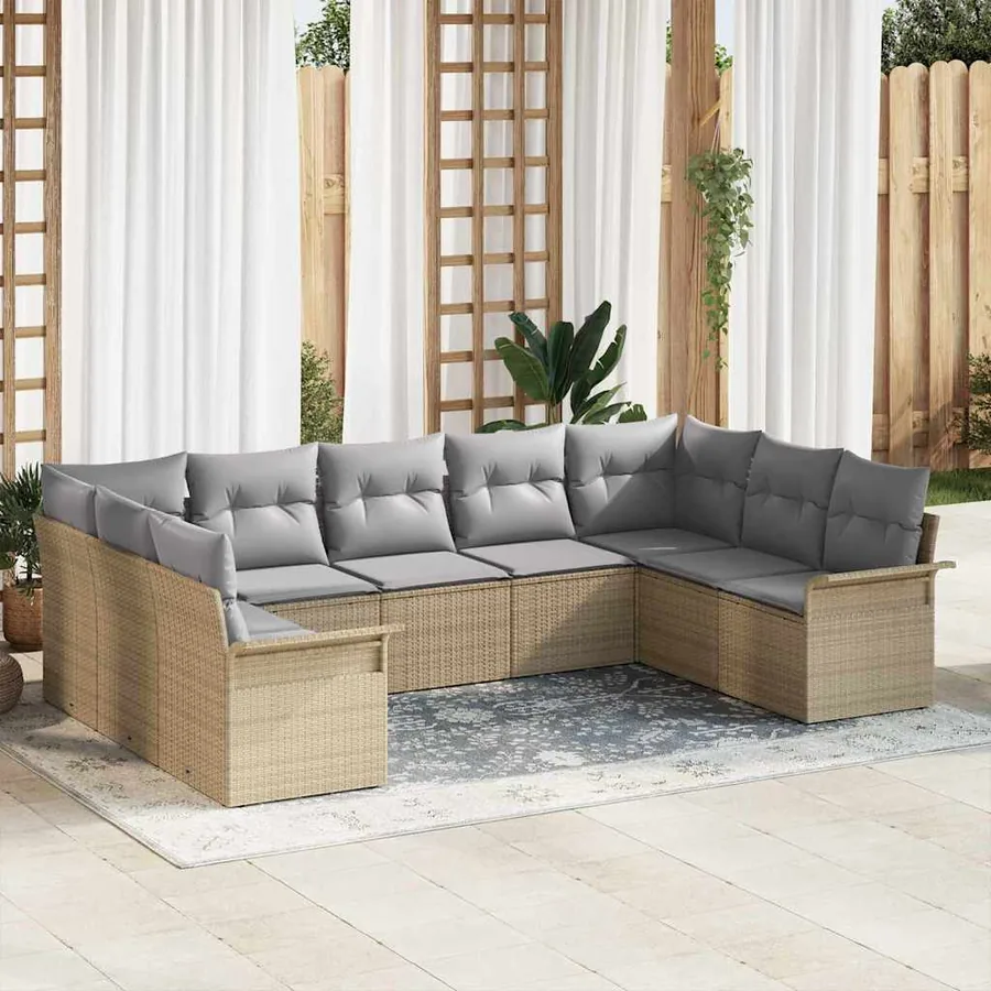 Ensemble de canapé de jardin avec coussin Beige polyrotin