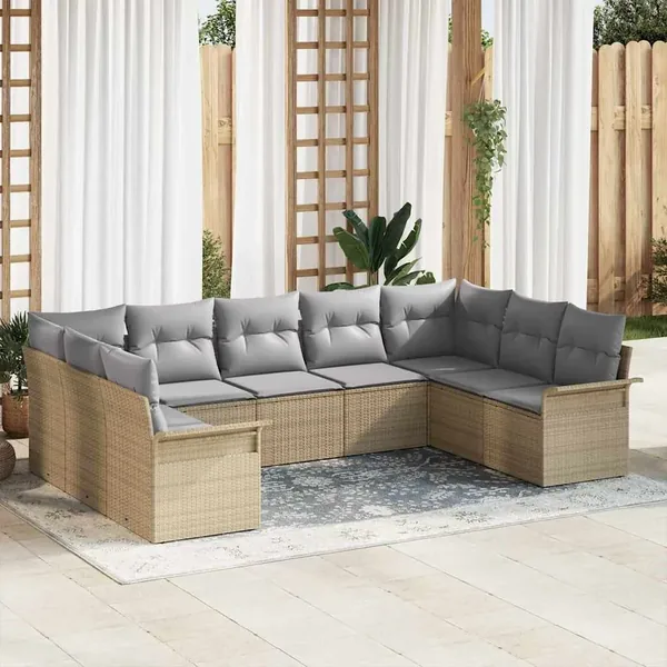 Ensemble de canapé de jardin avec coussin Beige polyrotin