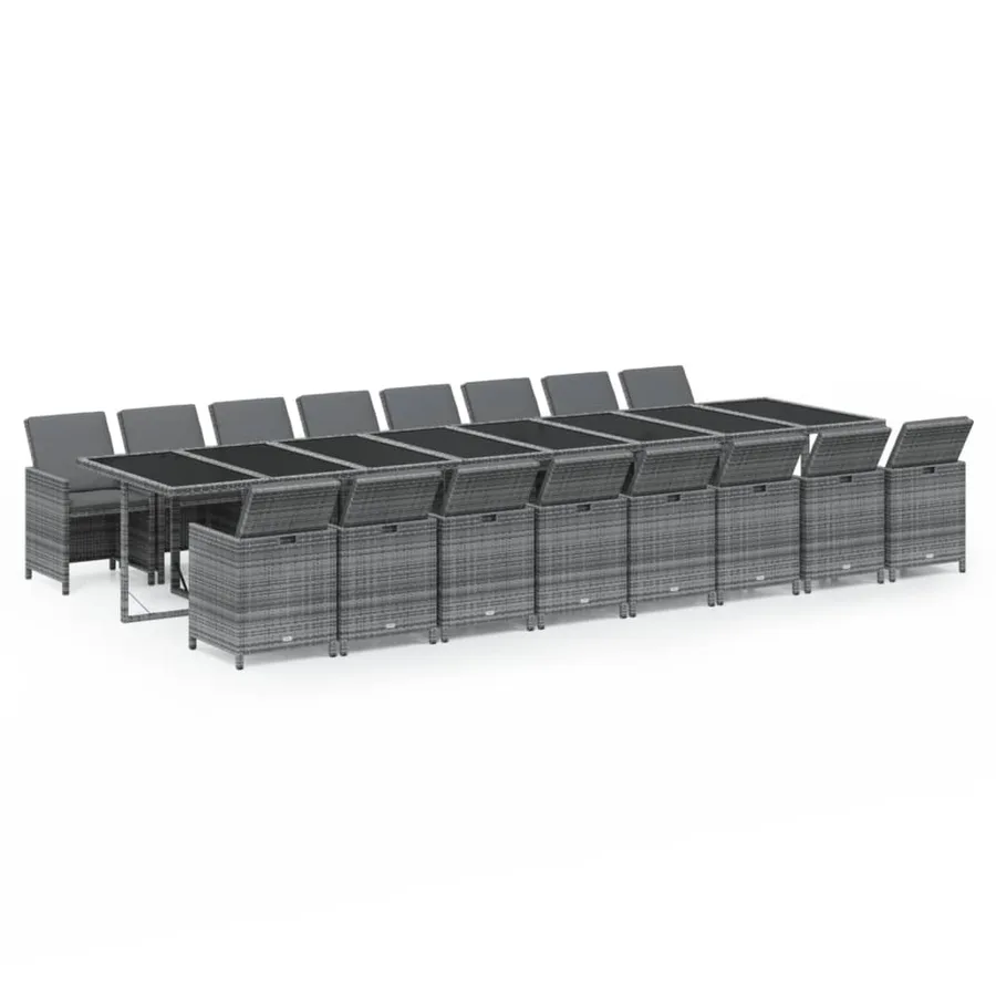 Ensemble à manger de jardin 17 pcs et coussins résine tressée - 2