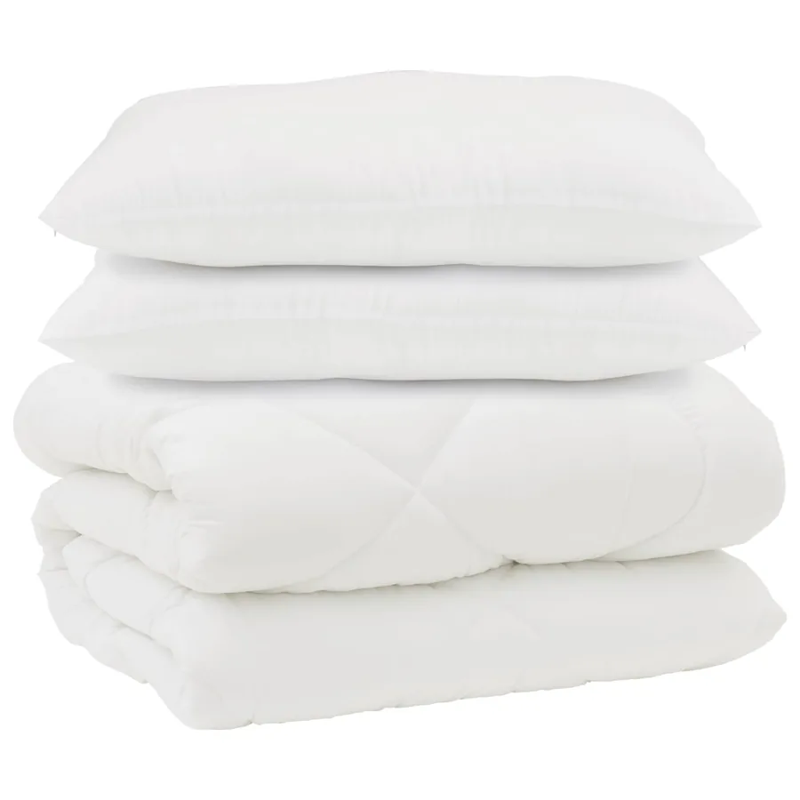 Couette avec Oreillers 3 pcs Blanc Microfibre et Plumes D'oie - 2